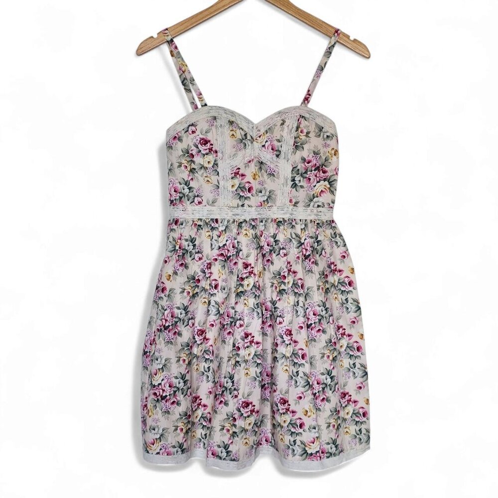 REVOLVE Minuet White Floral Mini Dress with Pink and Green Accents